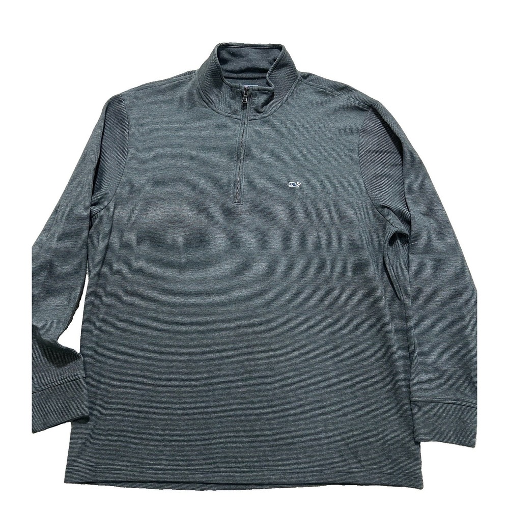 Vineyard Vines Men's XL Gray Black Striped 1/4 Zip Shirt Golf Whale